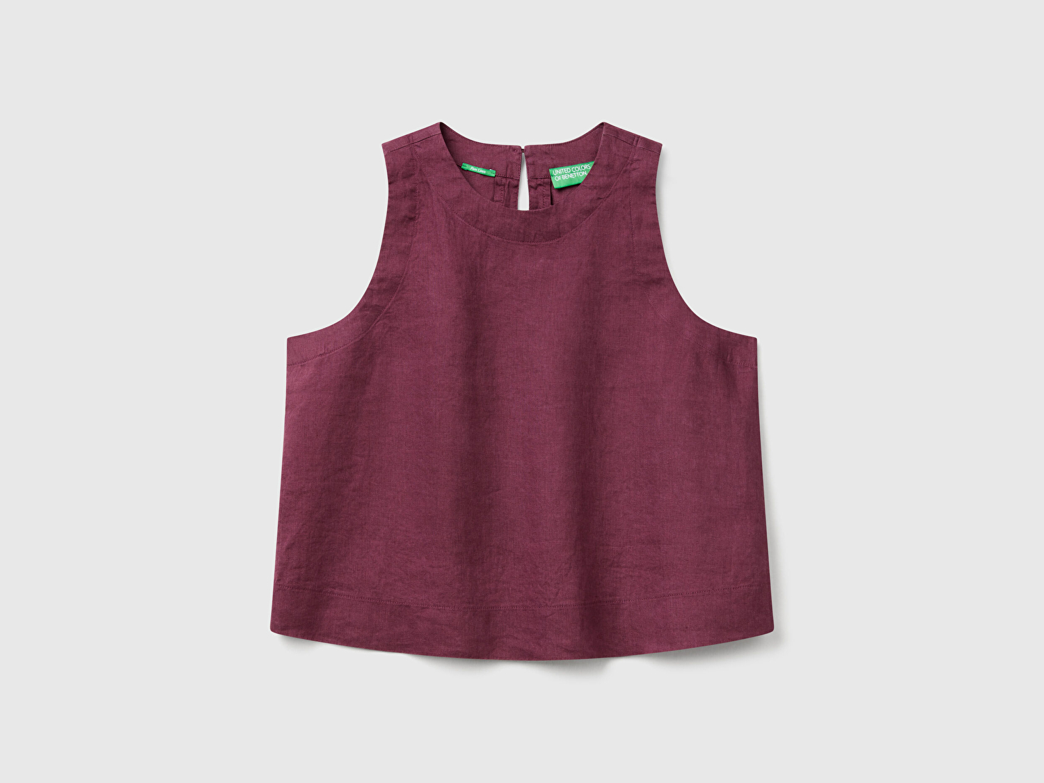 Benetton Kadın Mürdüm %100 Keten Kolsuz Bluz