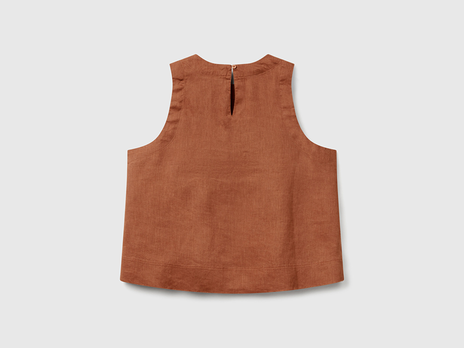 Benetton Kadın Kahverengi %100 Keten Kolsuz Bluz