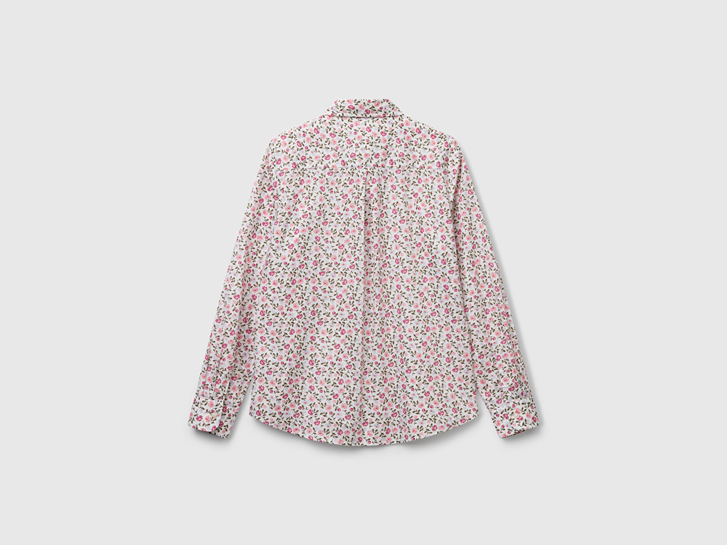 Benetton Kadın Toz Pembe %100 Pamuk Desenli Manşetli Regular Fit Müslin Gömlek