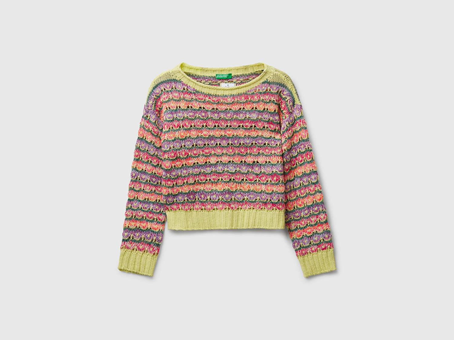 Benetton Kız Çocuk Çok Renkli %100 Akrilik Karışık Dikişli Crop Kazak