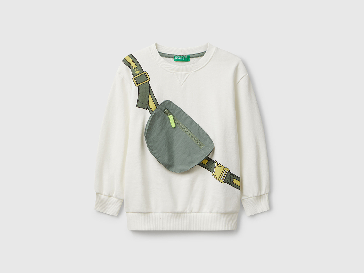 Benetton Erkek Bebek Ekru Önü İllüzyon Efektli Bisiklet Yaka Relaxed Fit Sweatshirt