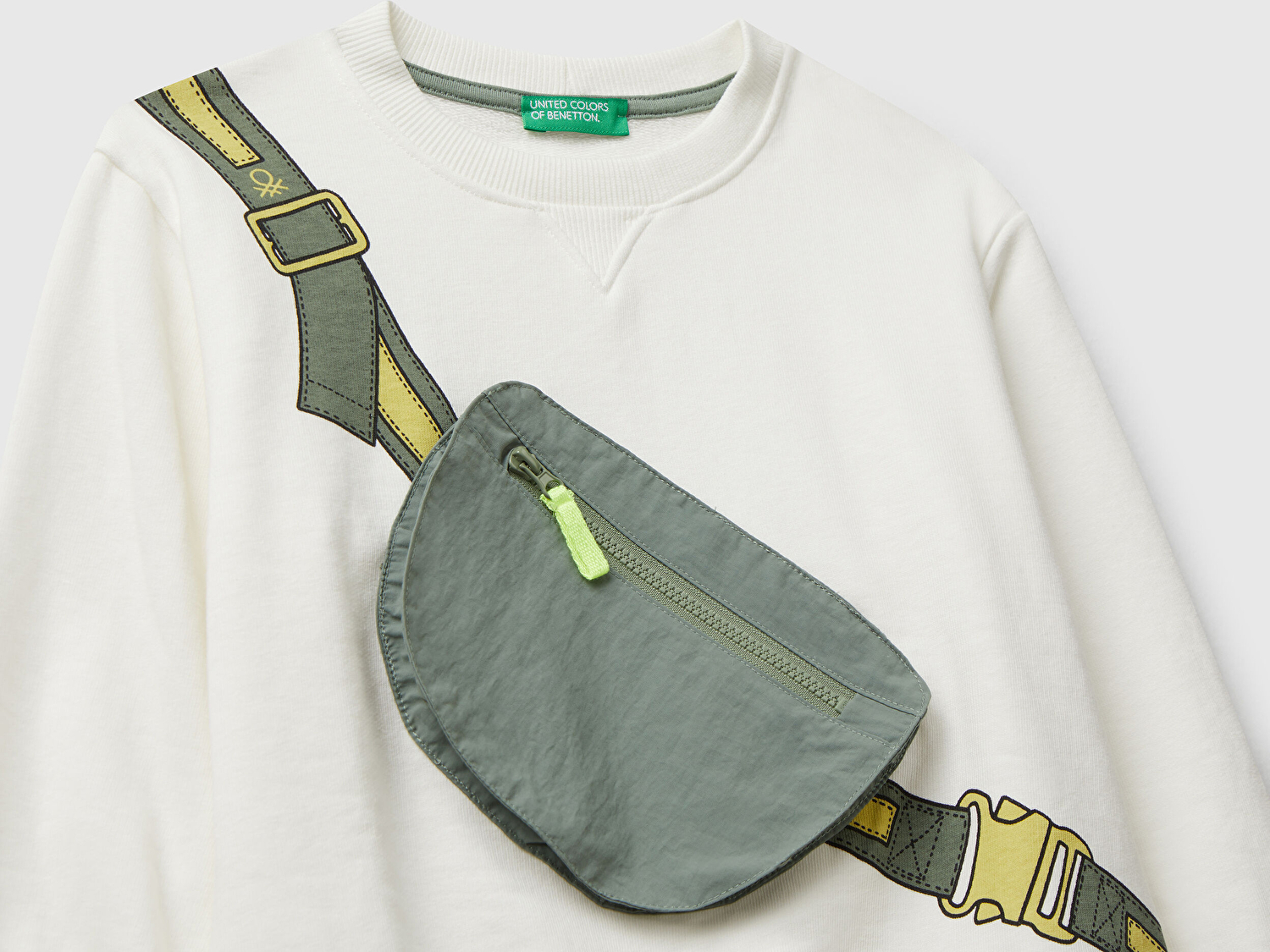 Benetton Erkek Bebek Ekru Önü İllüzyon Efektli Bisiklet Yaka Relaxed Fit Sweatshirt