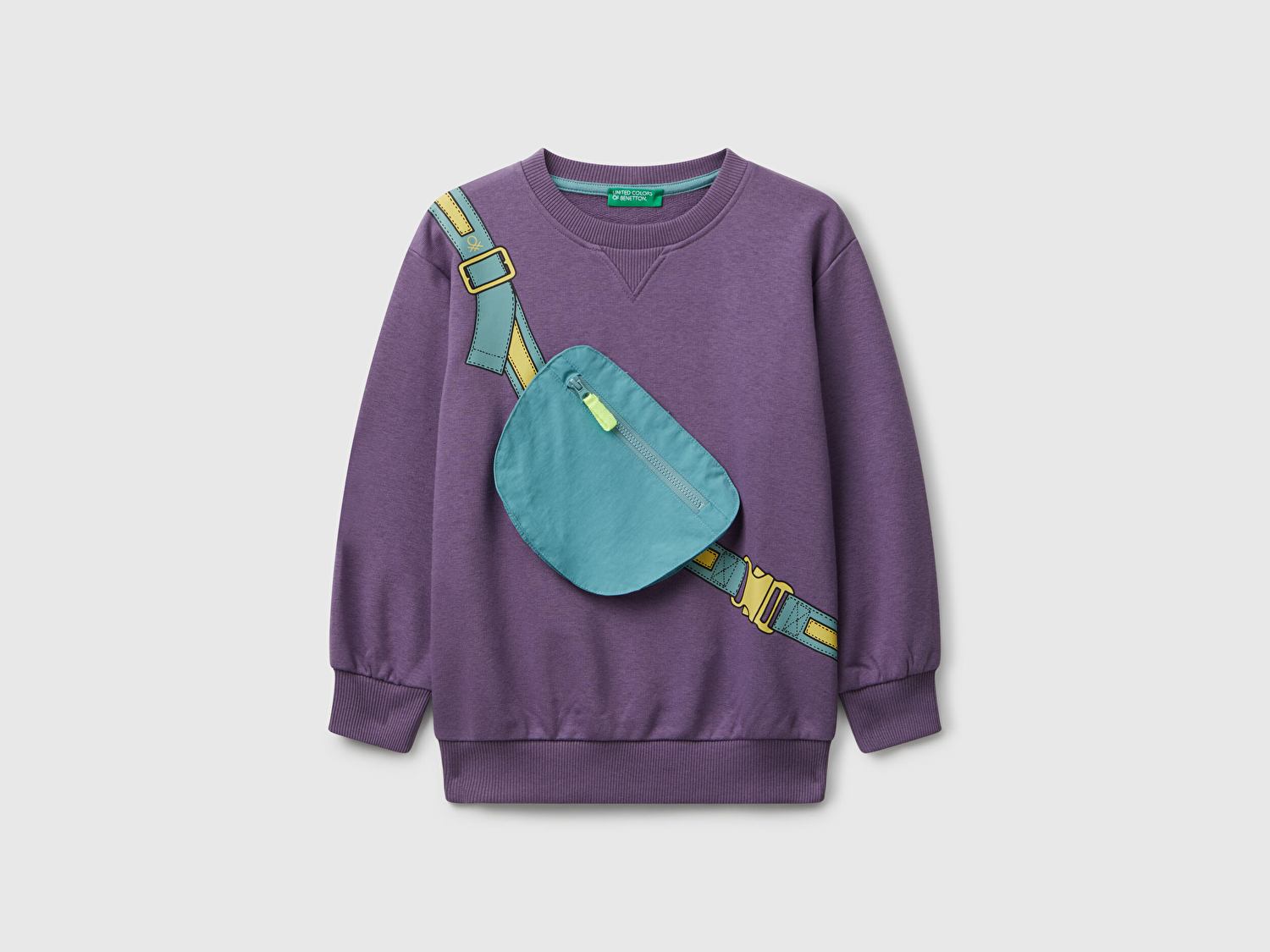 Benetton Erkek Bebek Mor Önü İllüzyon Efektli Bisiklet Yaka Relaxed Fit Sweatshirt