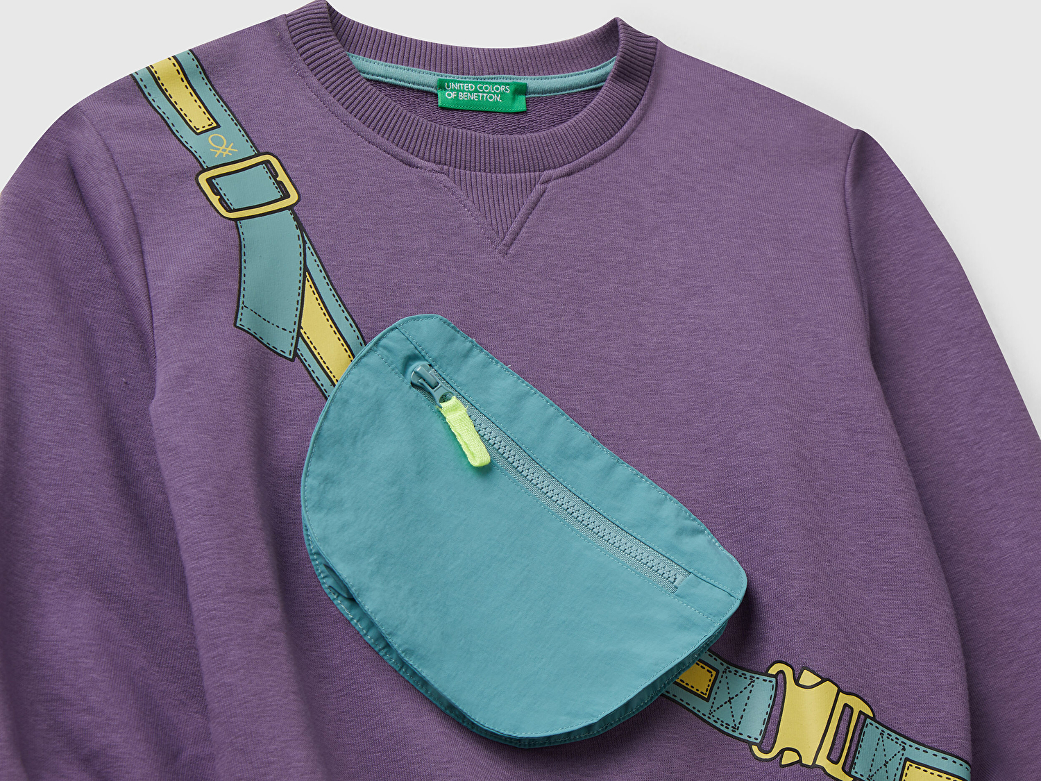 Benetton Erkek Bebek Mor Önü İllüzyon Efektli Bisiklet Yaka Relaxed Fit Sweatshirt