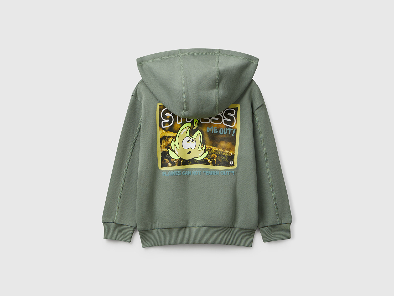 Benetton Erkek Bebek Haki Baskılı Fermuarlı Kapüşonlu Relaxed Fit Sweatshirt