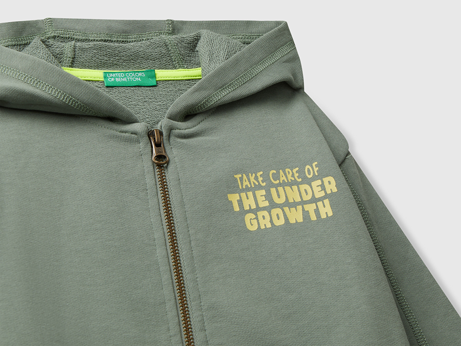 Benetton Erkek Bebek Haki Baskılı Fermuarlı Kapüşonlu Relaxed Fit Sweatshirt