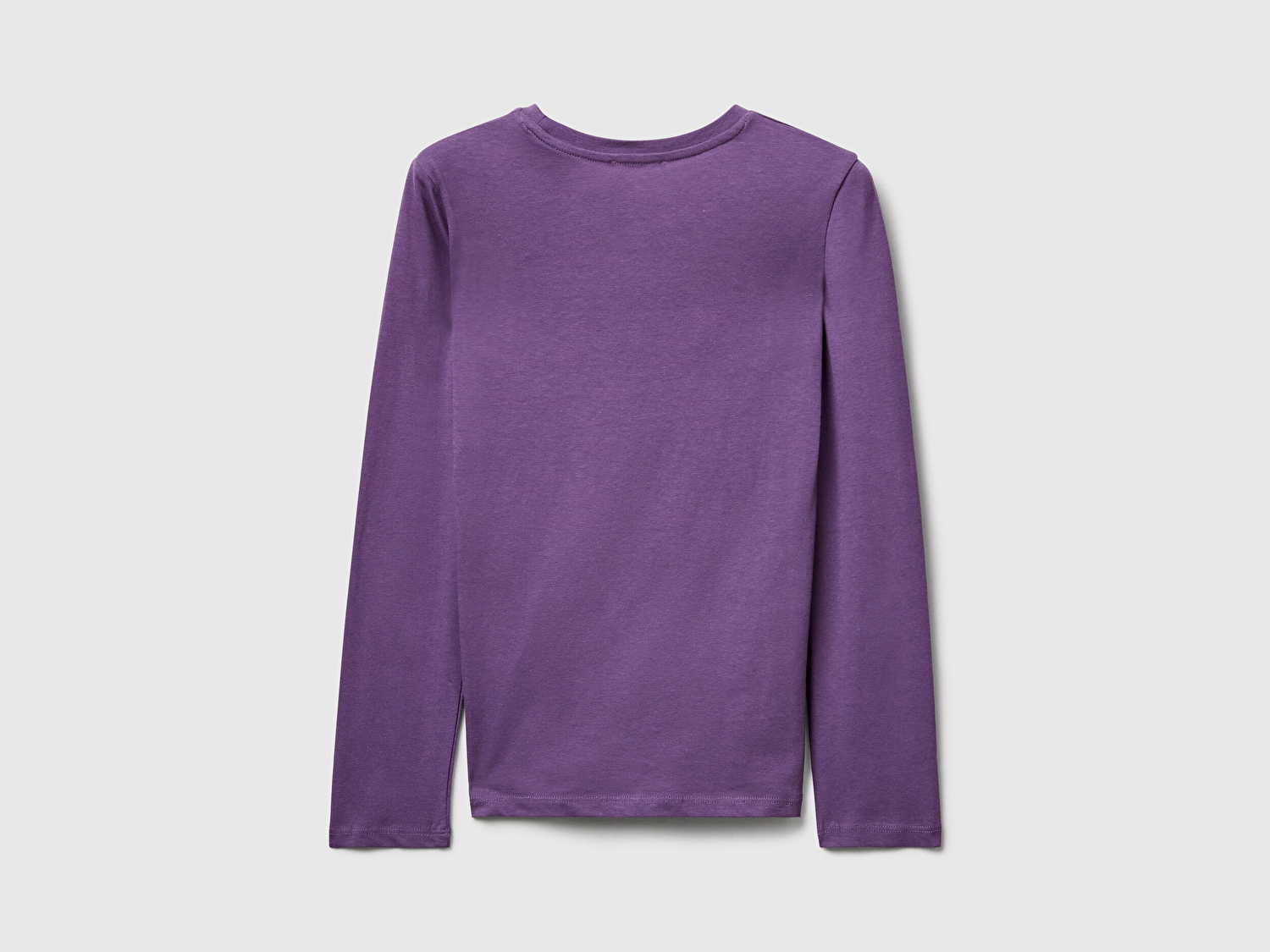 Kız Çocuk Mor Önü Simli Baskılı Ribana Yakalı Uzun Kollu T-shirt