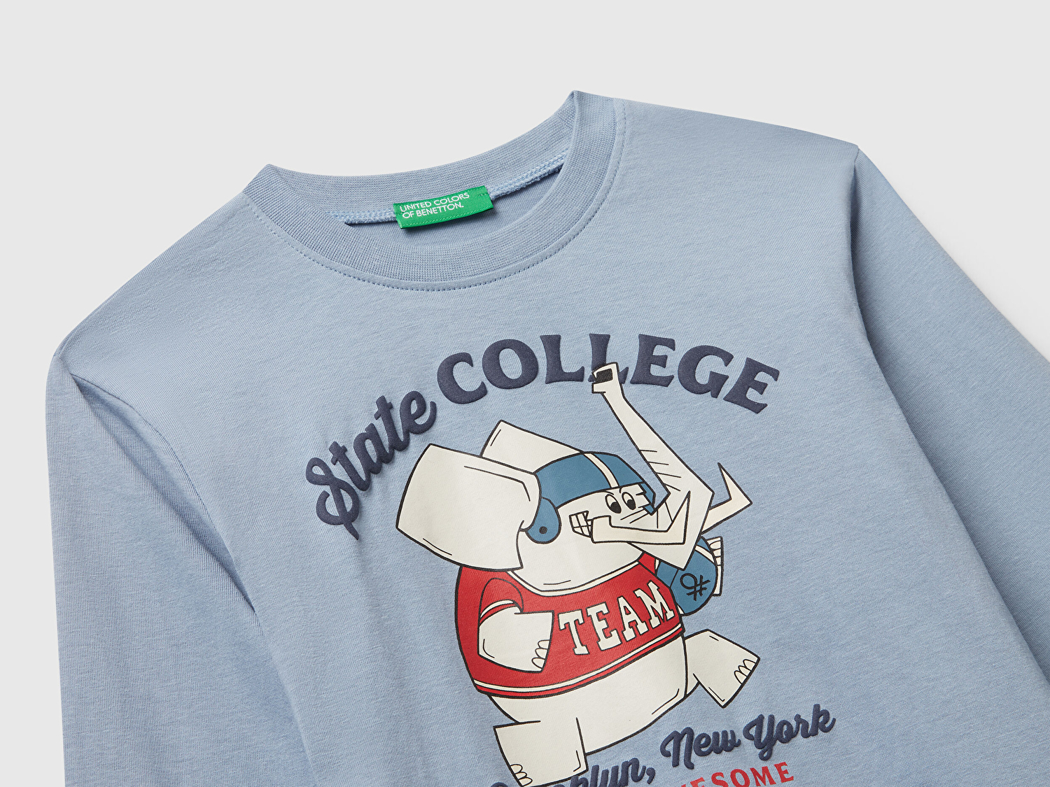 Benetton Erkek Bebek Mavi Baskılı Bisiklet Yaka Uzun Kollu T-shirt