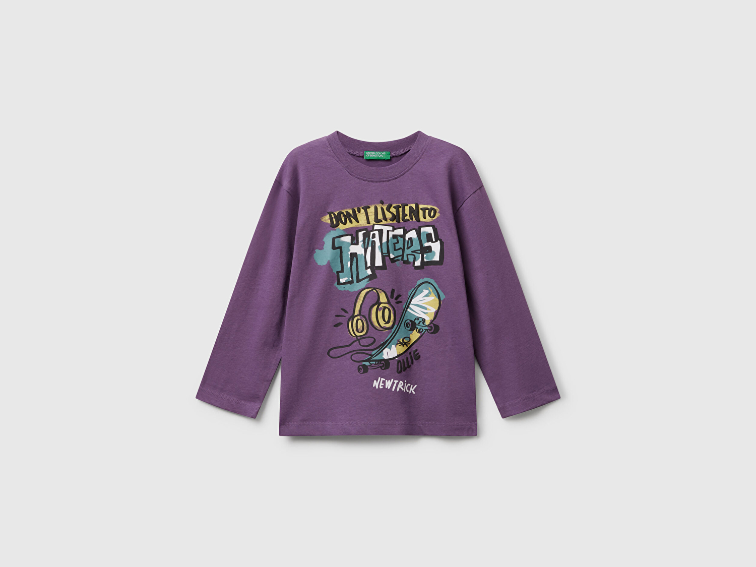 Benetton Erkek Bebek Mor Baskılı Bisiklet Yaka Uzun Kollu T-shirt