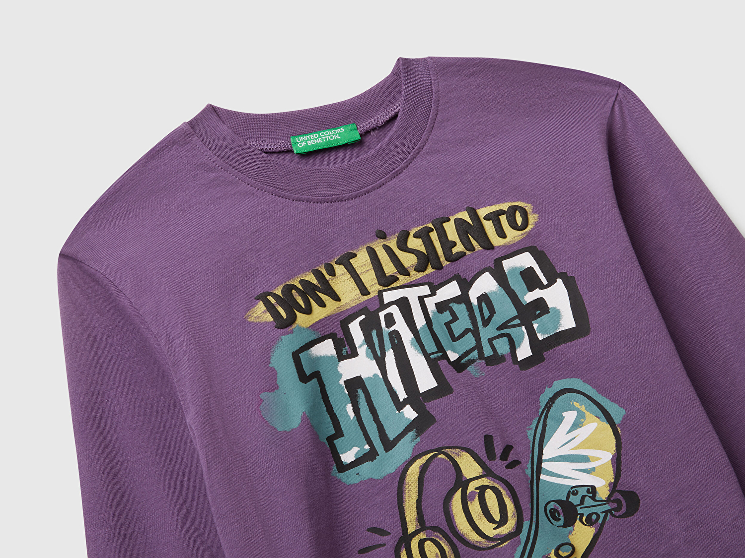 Benetton Erkek Bebek Mor Baskılı Bisiklet Yaka Uzun Kollu T-shirt