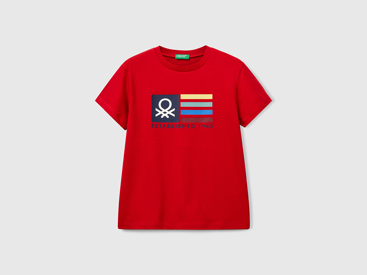 Benetton Erkek Çocuk Kırmızı Önü Logo Baskılı Bisiklet Yaka T-shirt