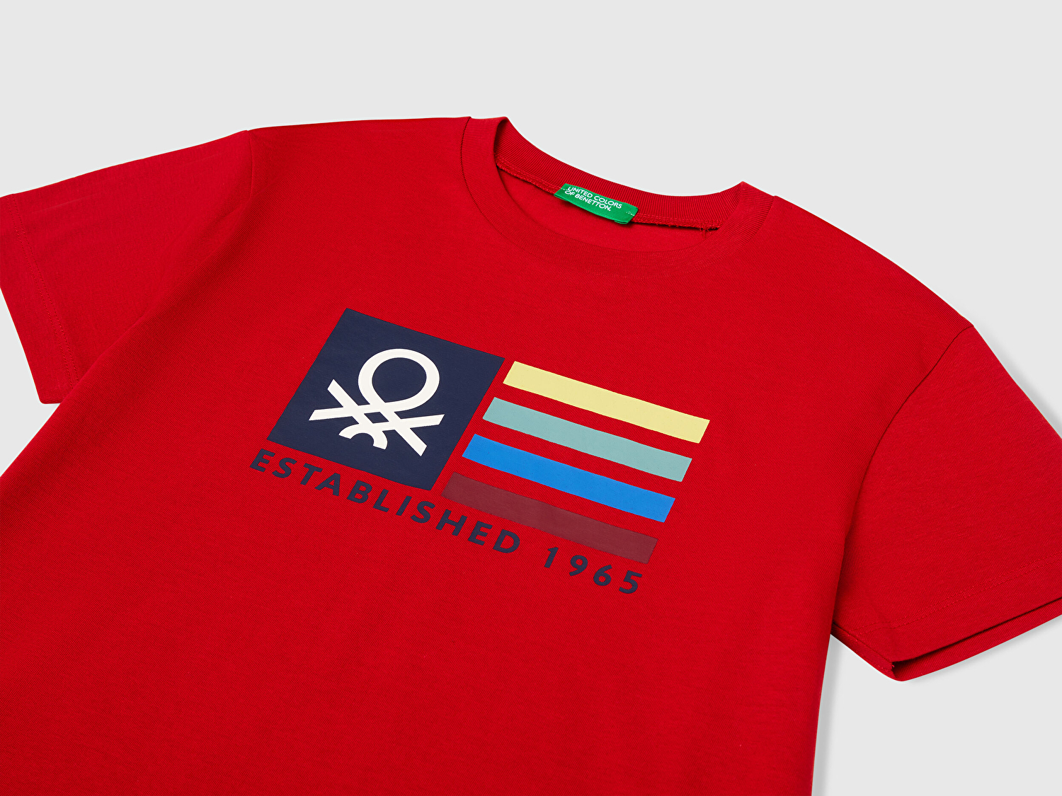 Benetton Erkek Çocuk Kırmızı Önü Logo Baskılı Bisiklet Yaka T-shirt