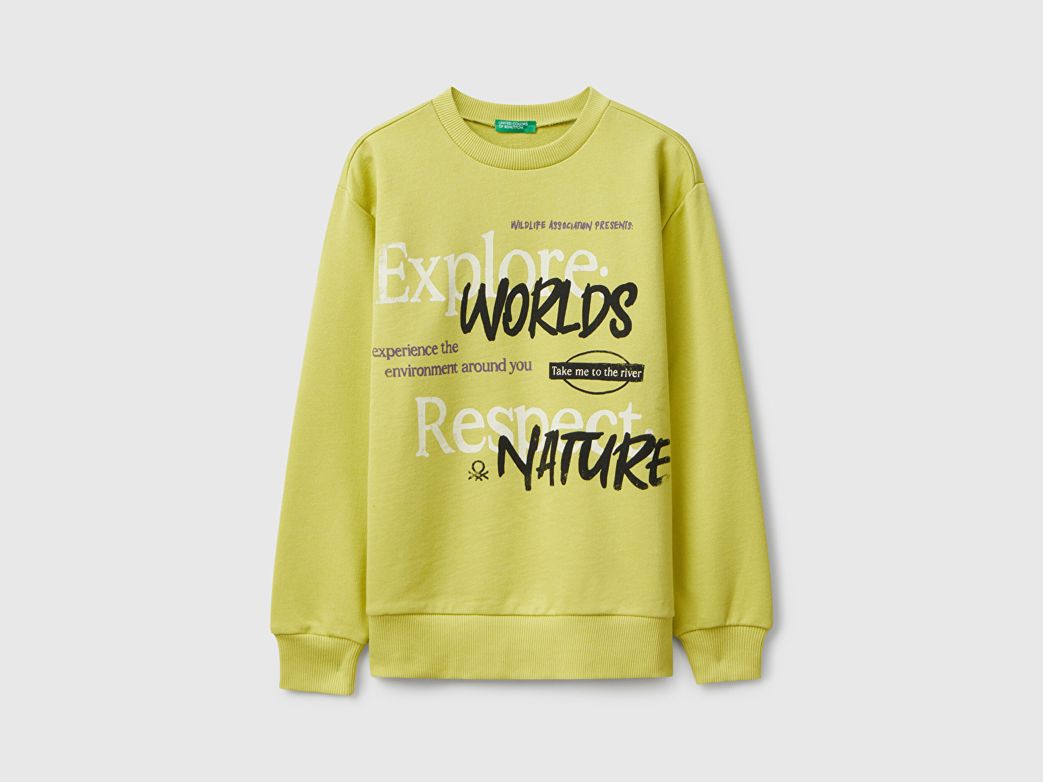 Benetton Erkek Çocuk Hardal Baskı Detaylı Bisiklet Yaka Relaxed Fit Sweatshirt