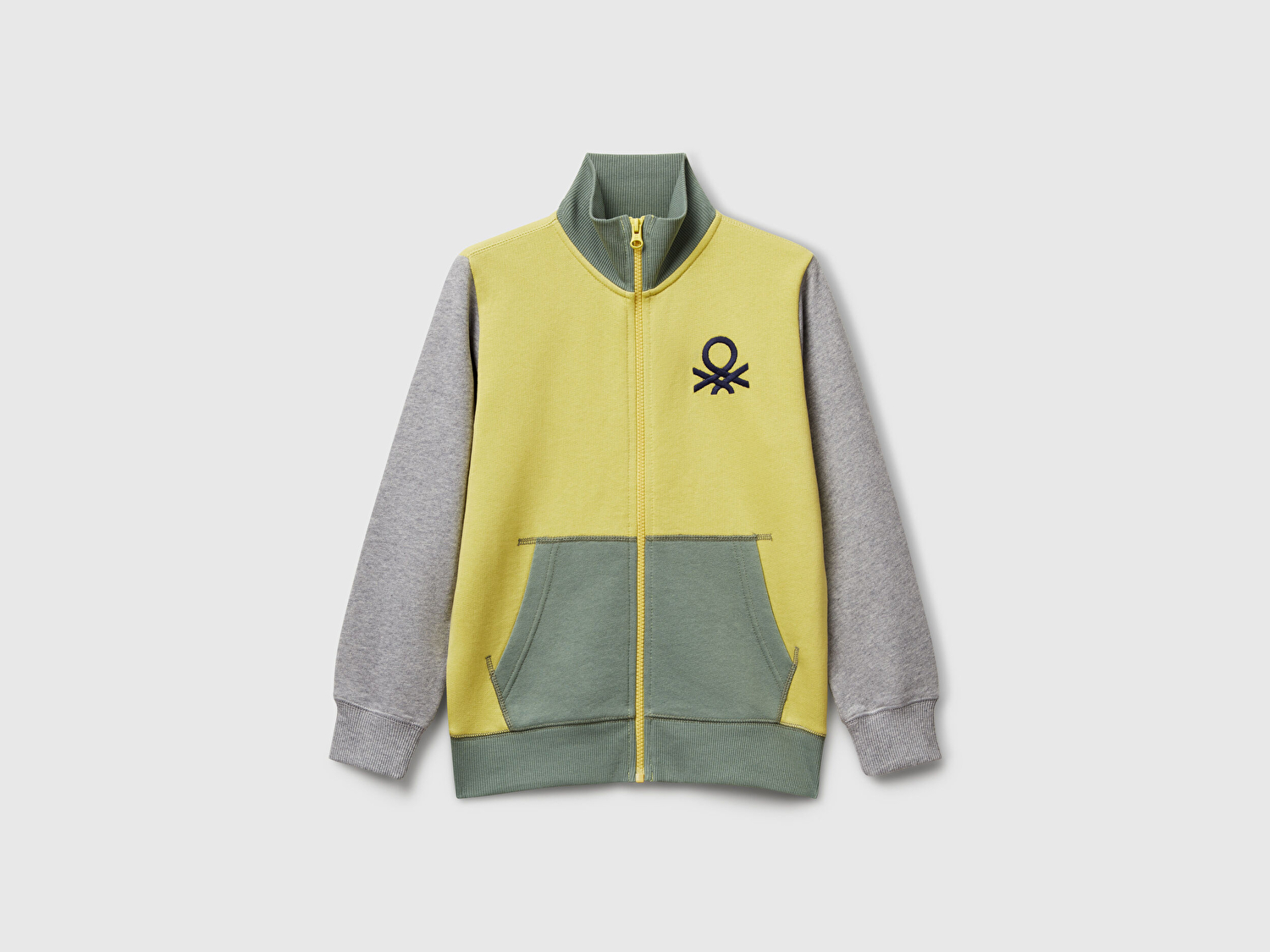 Benetton Erkek Çocuk Sarı-Gri Logolu Sweatshirt