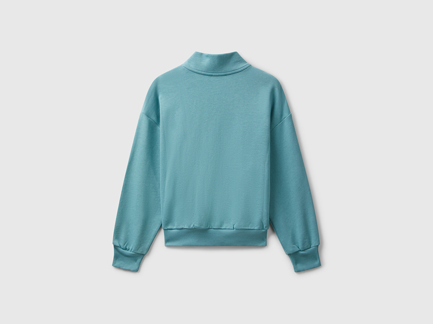 Benetton Kız Çocuk Su Yeşili Önü Logo Nakışlı Cepli Fermuarlı Dik Yaka Sweatshirt