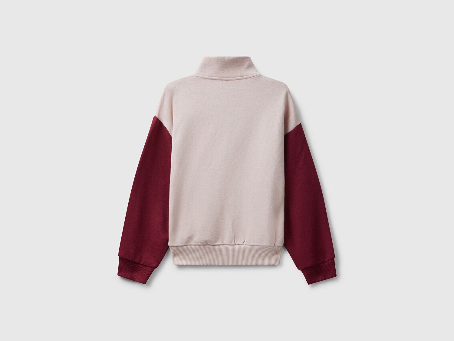 Benetton Kız Çocuk Pembe Mix Önü Logo Nakışlı Cepli Fermuarlı Dik Yaka Sweatshirt