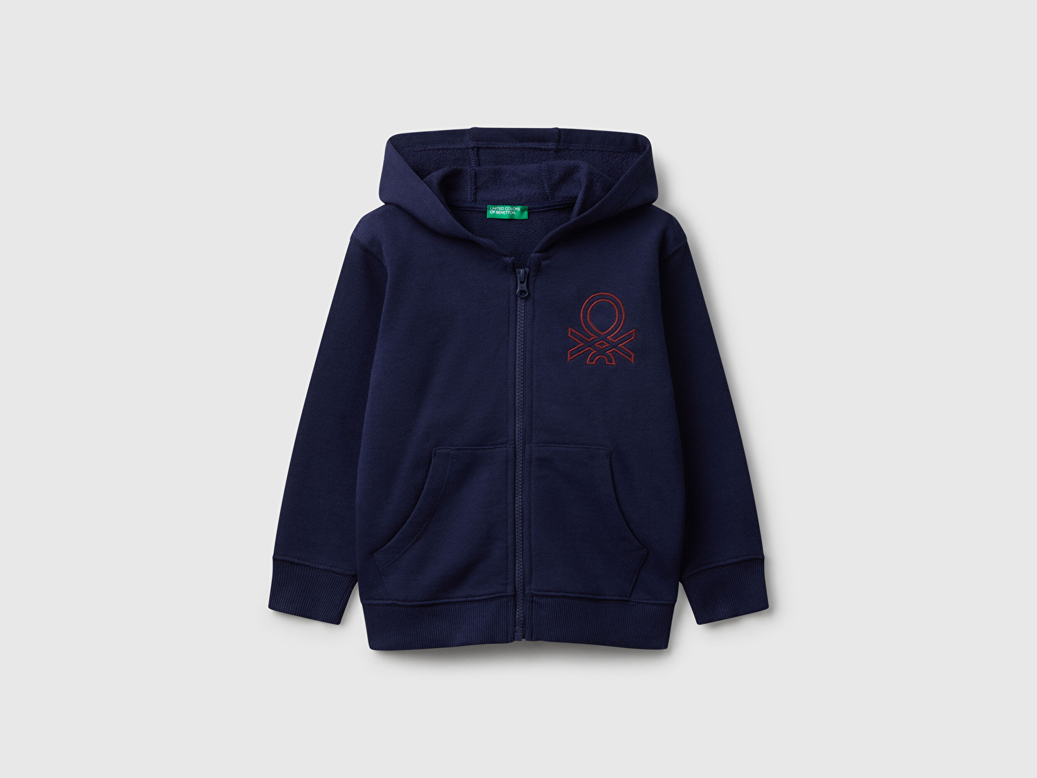 Benetton Erkek Bebek Lacivert Önü Logo Baskılı Fermuarlı Kapüşonlu Sweatshirt