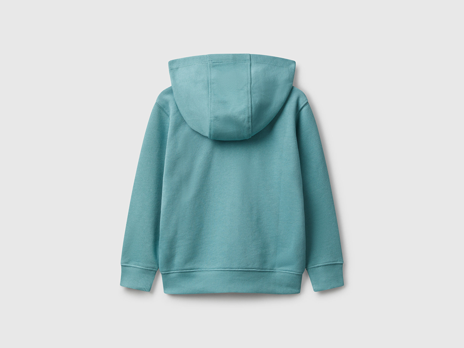 Benetton Erkek Bebek Gri-Yeşil Önü Logo Baskılı Fermuarlı Kapüşonlu Sweatshirt