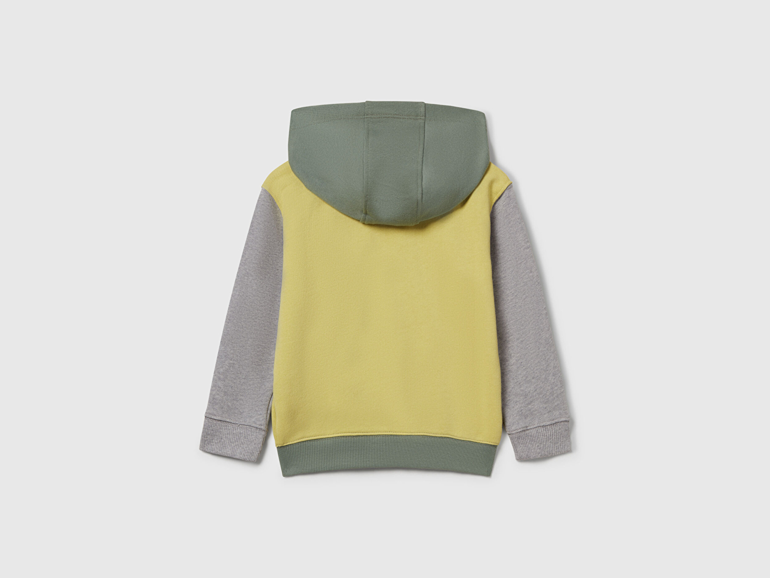 Benetton Erkek Bebek Sarı-Gri Önü Logo Baskılı Fermuarlı Kapüşonlu Sweatshirt