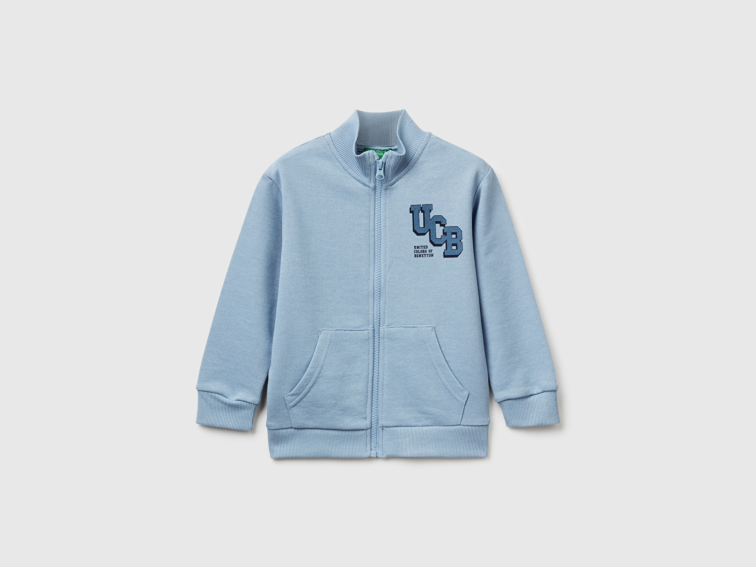 Benetton Erkek Bebek Mavi Logo Detaylı Önü Fermuarlı Ribana Detaylı Sweatshirt