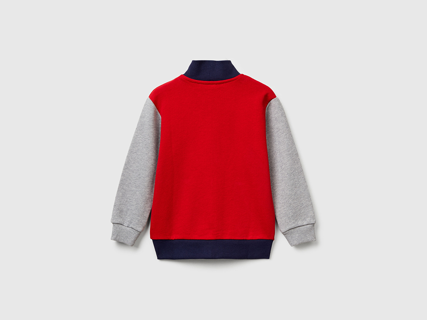 Benetton Erkek Bebek Kırmızı-Gri Logo Detaylı Önü Fermuarlı Ribana Detaylı Sweatshirt