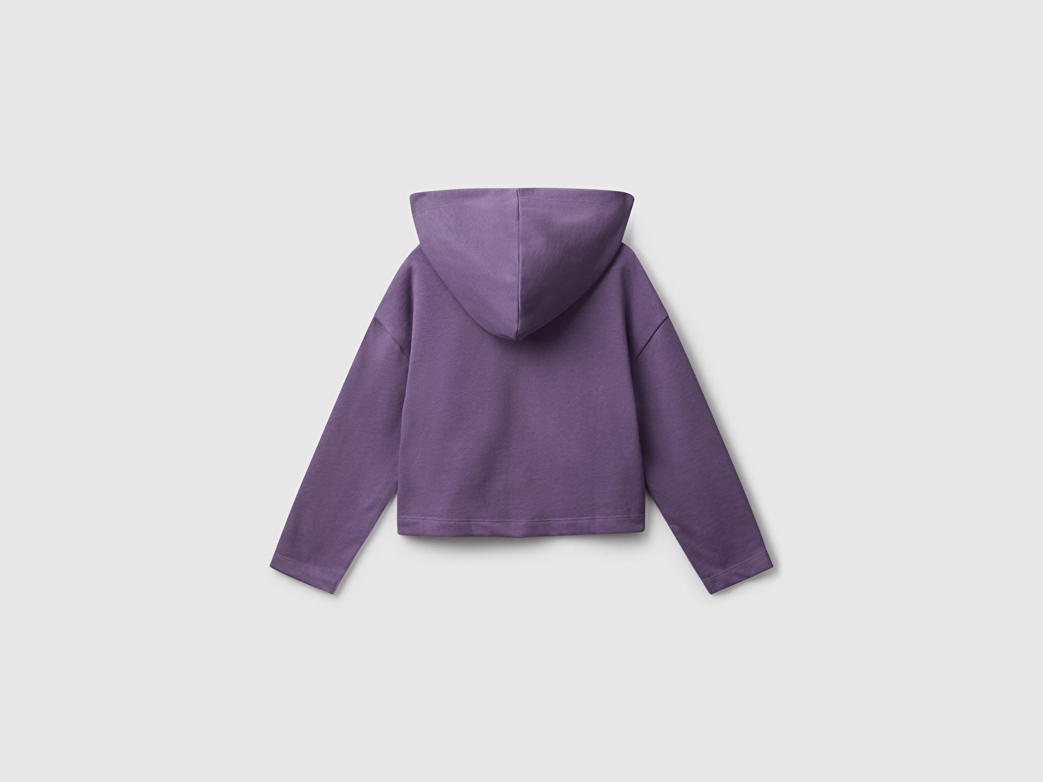 Benetton Kız Çocuk Mor Kolu Etiket Detaylı Cepli Fermuarlı Kapüşonlu Sweatshirt