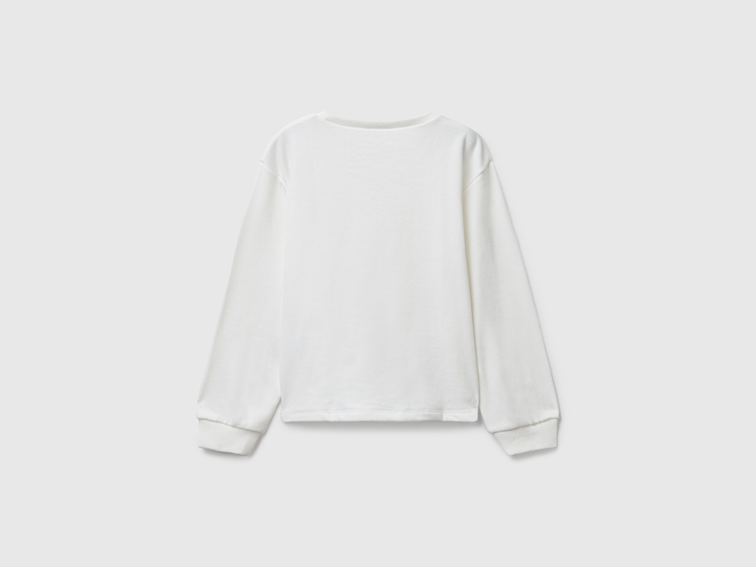 Benetton Kız Bebek Ekru Önü Grafik Baskılı Ribanalı Oversize Sweatshirt