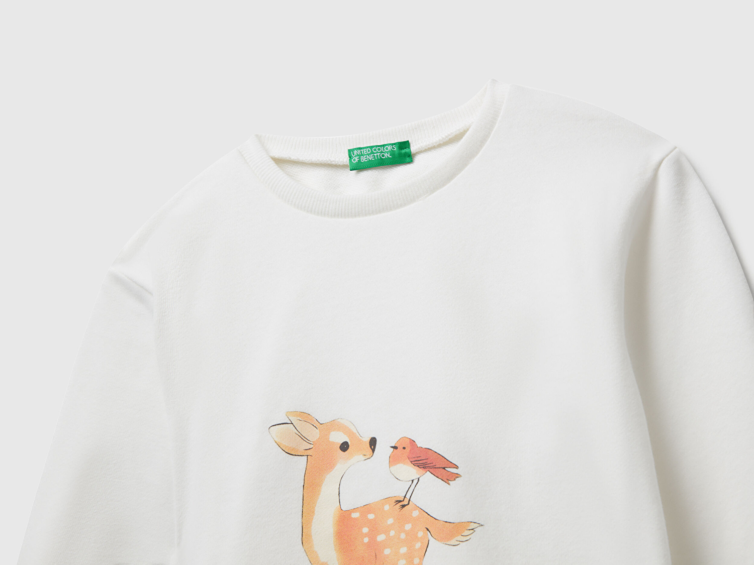 Benetton Kız Bebek Ekru Önü Grafik Baskılı Ribanalı Oversize Sweatshirt