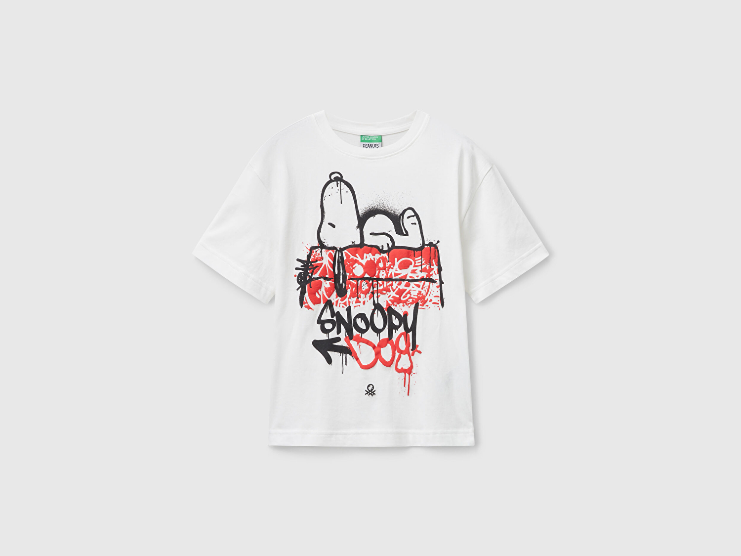 Benetton Erkek Çocuk Ekru Çok Renkli Peanuts Baskılı Kolu Logo Etiketli Comfort Fit T-shirt