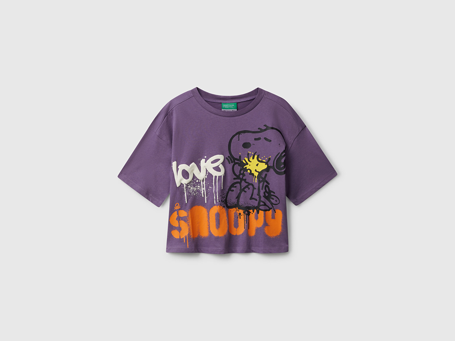 Benetton Kız Çocuk Mor Önü Baskılı Jarse Boxy T-shirt