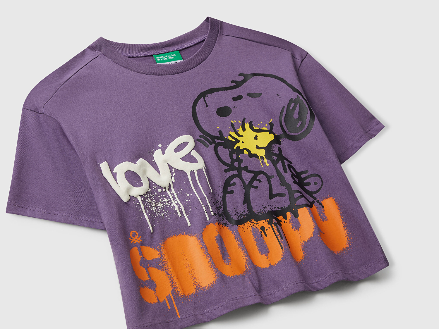 Benetton Kız Çocuk Mor Önü Baskılı Jarse Boxy T-shirt