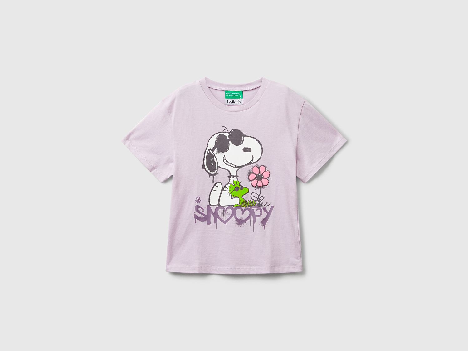 Benetton Kız Bebek Lila Önü Baskılı Logo Detaylı Ribana Yakalı Jarse T-shirt