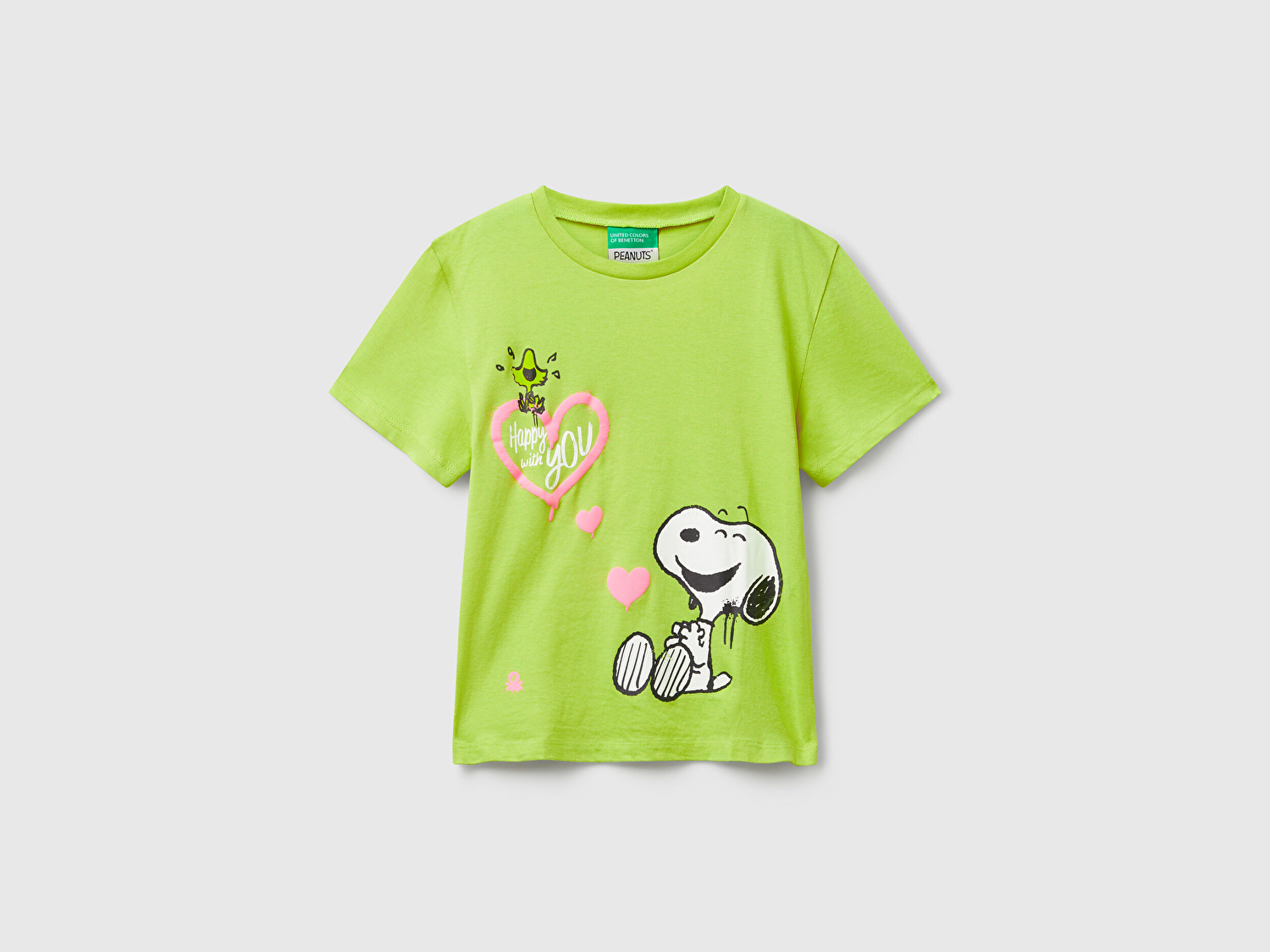 Benetton Kız Bebek Hardal Önü Baskılı Logo Detaylı Ribana Yakalı Jarse T-shirt