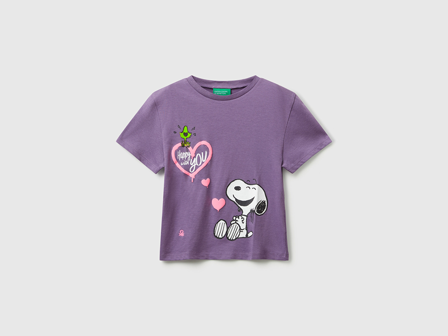 Benetton Kız Bebek Mor Önü Baskılı Logo Detaylı Ribana Yakalı Jarse T-shirt