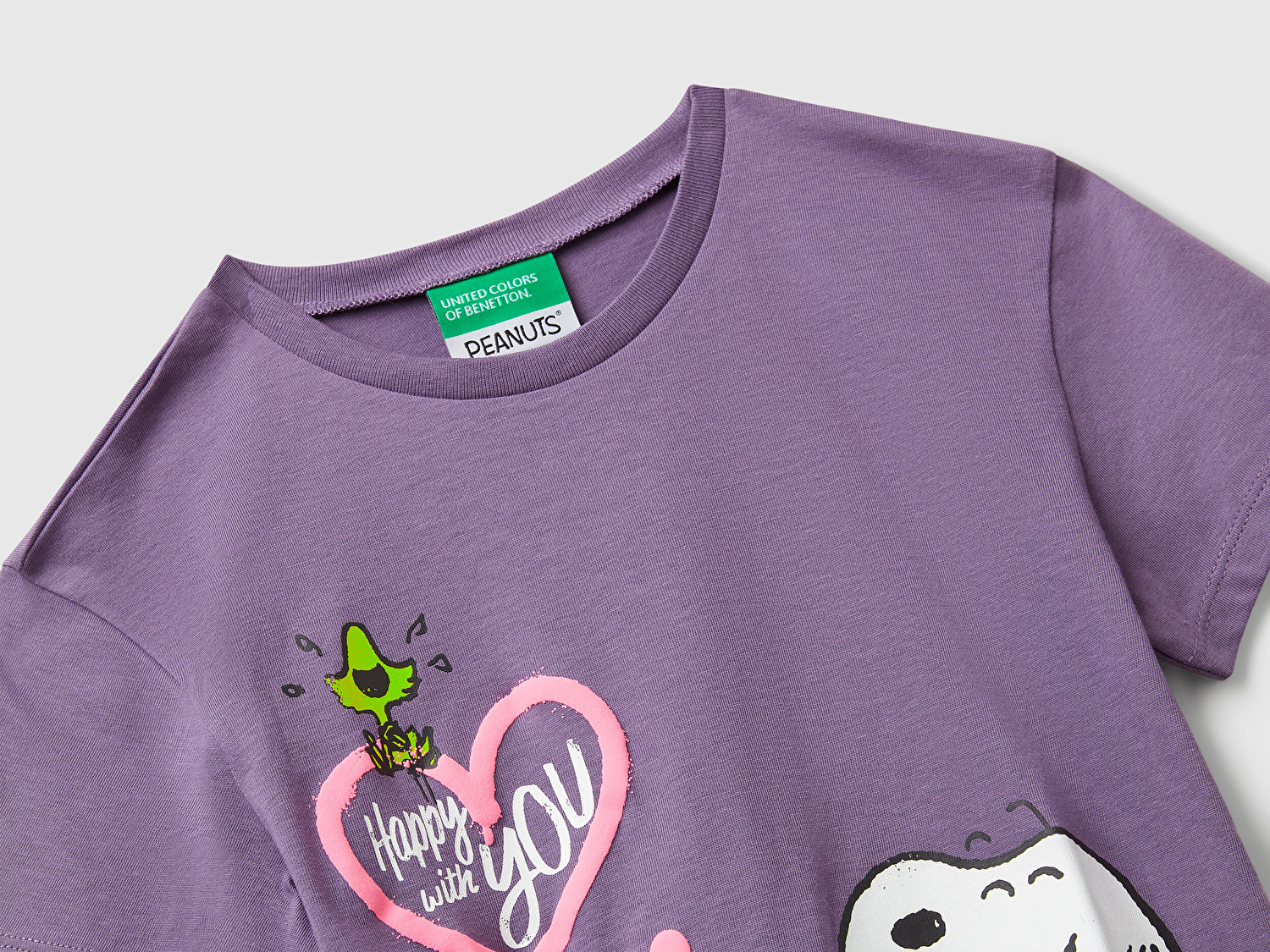 Benetton Kız Bebek Mor Önü Baskılı Logo Detaylı Ribana Yakalı Jarse T-shirt