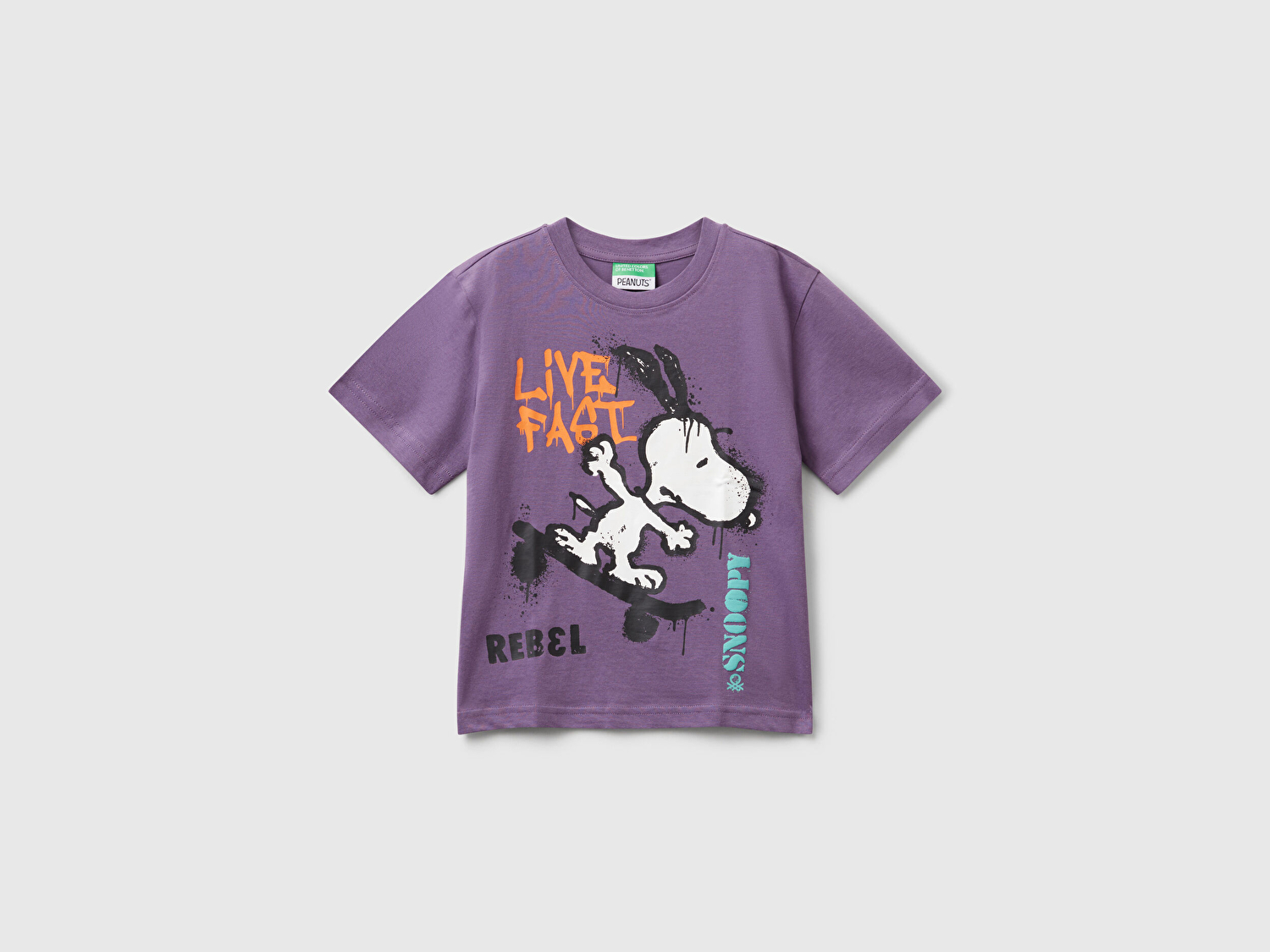 Benetton Erkek Bebek Mor Önü Renkli Peanuts Baskılı Jarse T-shirt