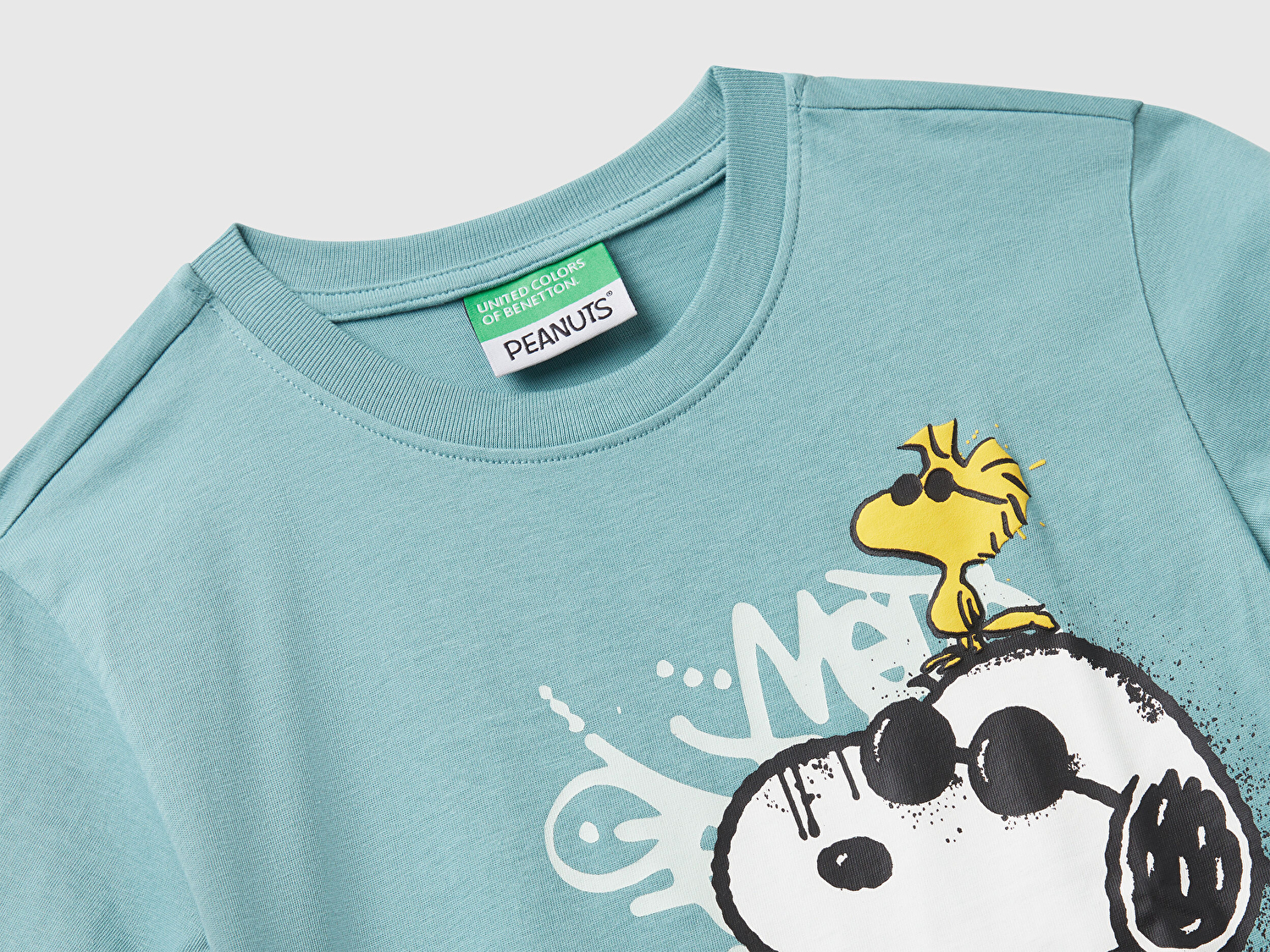 Benetton Erkek Bebek Gri-Yeşil Önü Renkli Peanuts Baskılı Jarse T-shirt