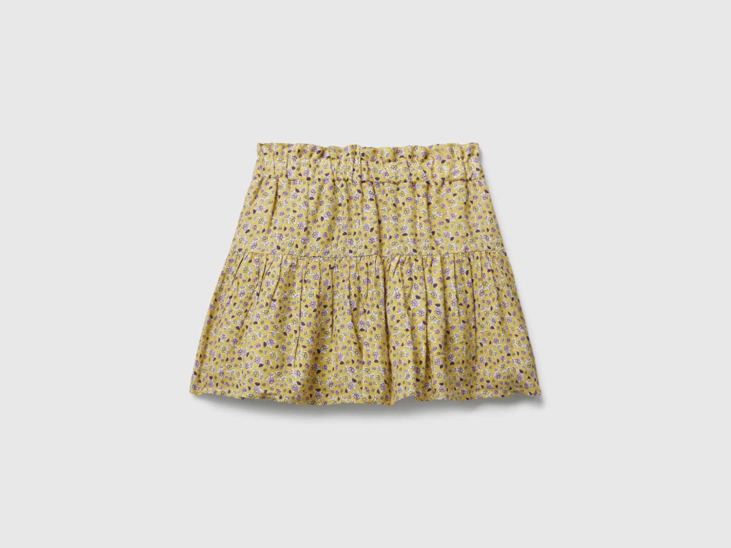 Kız Çocuk Mavi-Yeşil Tamamı Baskılı Pileli Beli Büzgülü Etek