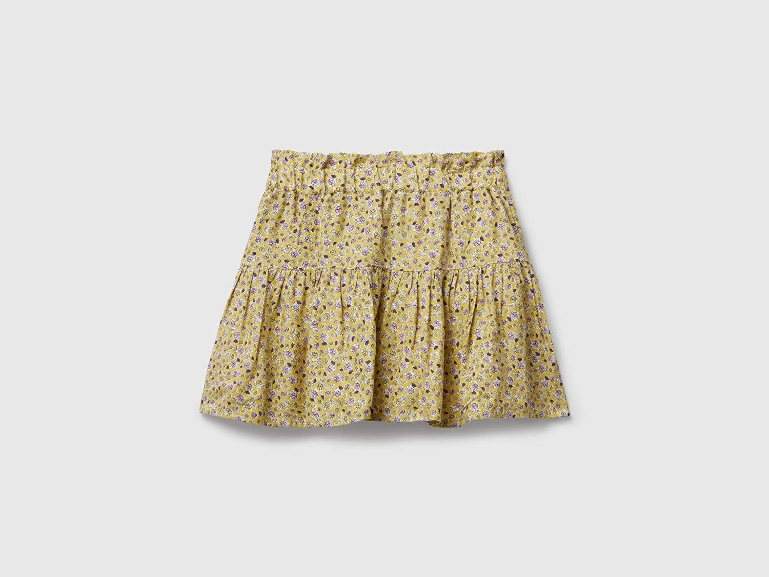 Kız Çocuk Mavi-Yeşil Tamamı Baskılı Pileli Beli Büzgülü Etek