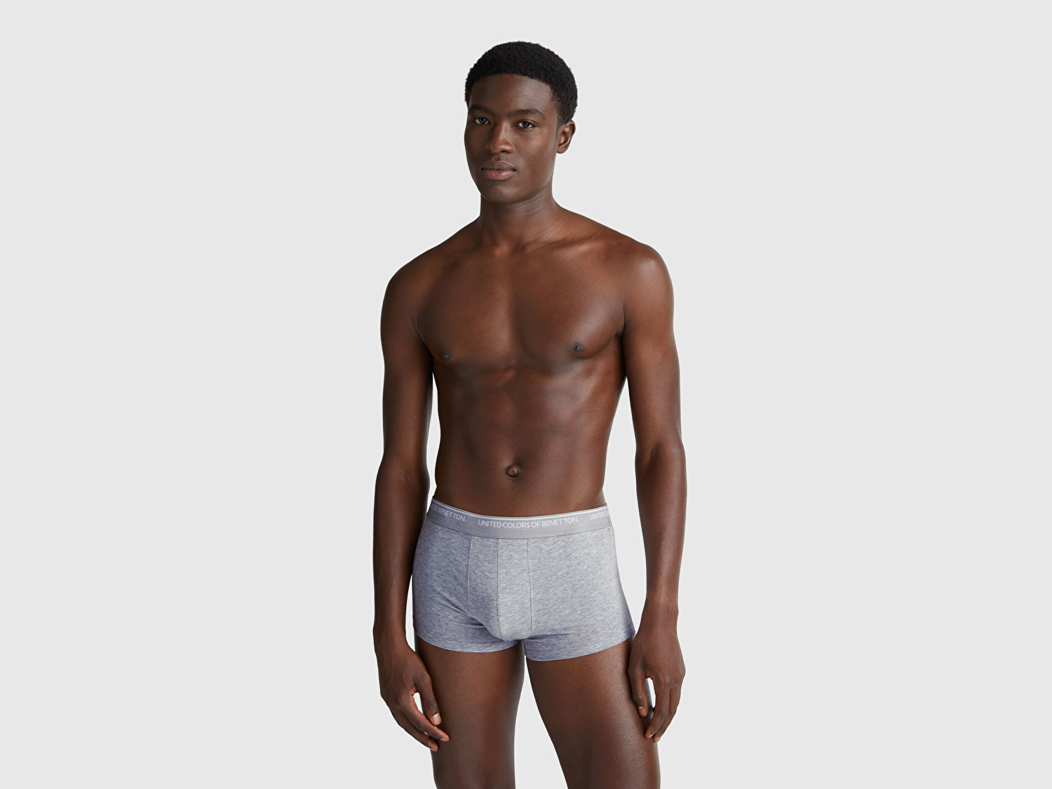 Benetton Erkek Gri Melanj Logo Bantlı Boxer