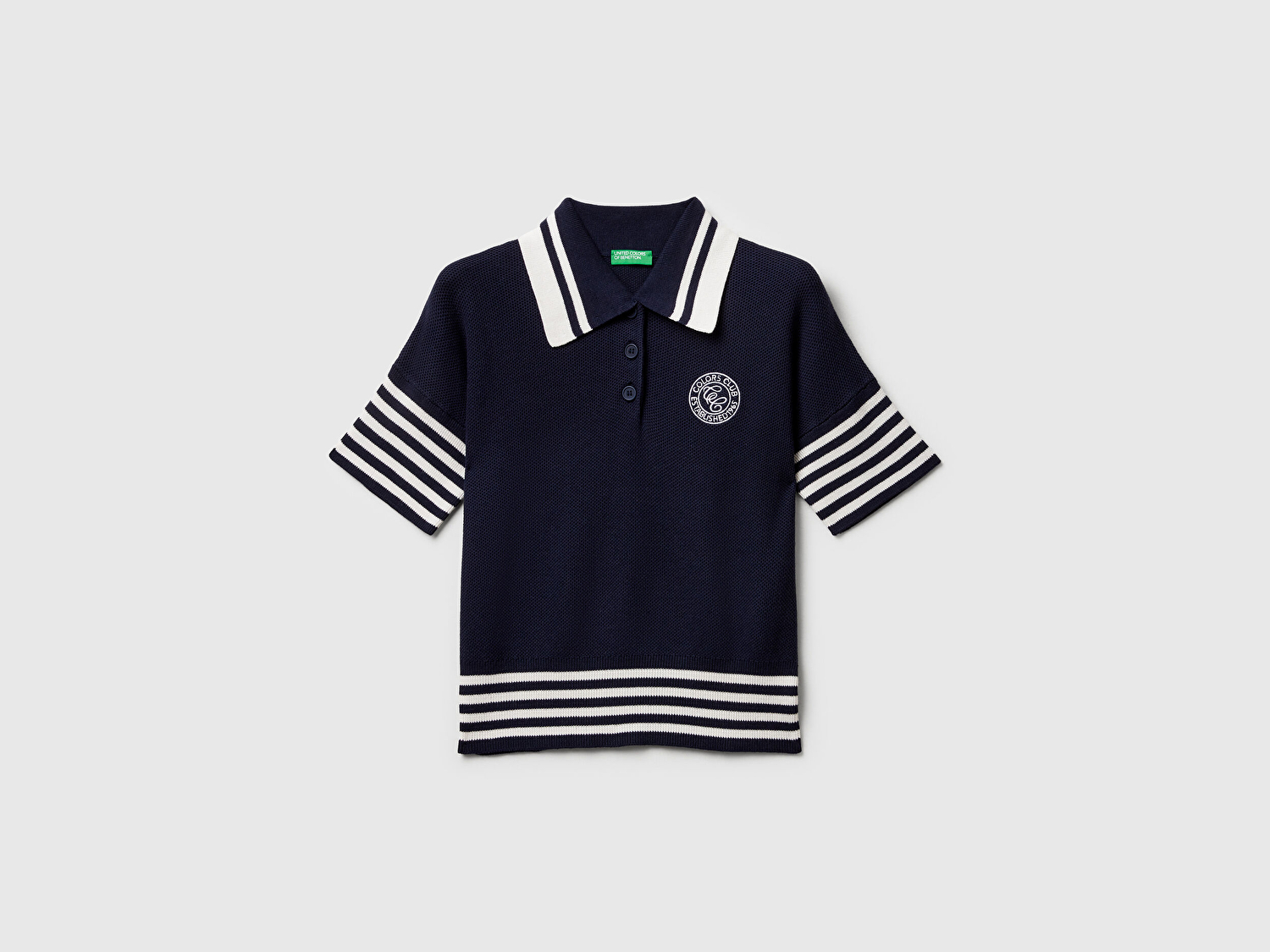 Benetton Kadın Lacivert %100 Pamuk Polo Yaka Kısa Kollu Kazak