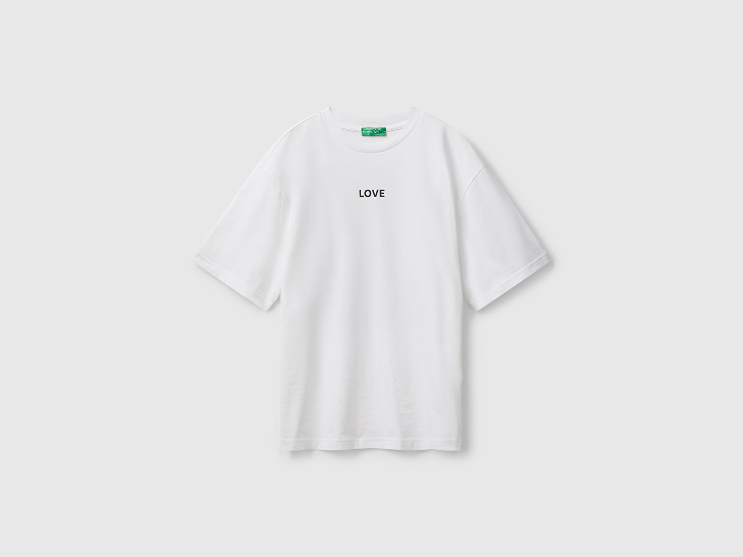 Benetton Erkek Beyaz-Love Baskılı %100 Pamuk Önü ve Arkası Baskılı T-Shirt