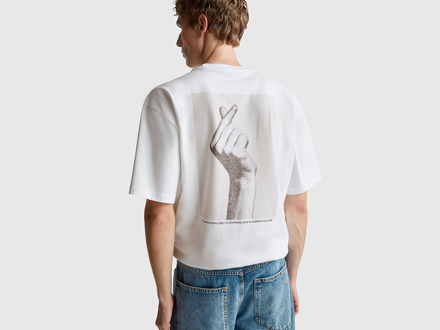 Benetton Erkek Beyaz-Love Baskılı %100 Pamuk Önü ve Arkası Baskılı T-Shirt
