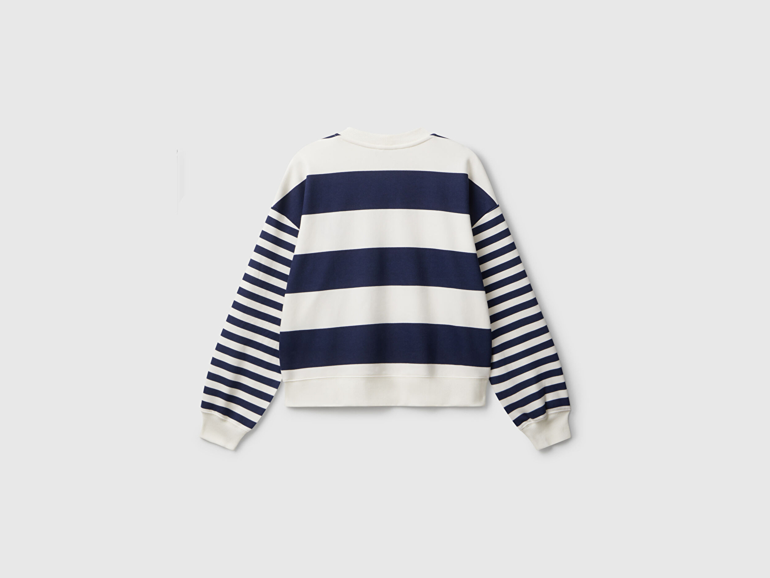 Benetton Kadın Lacivert Çizgili Pamuk Karışımlı Göğsü Logo Baskılı Renk Bloklu Sweatshirt