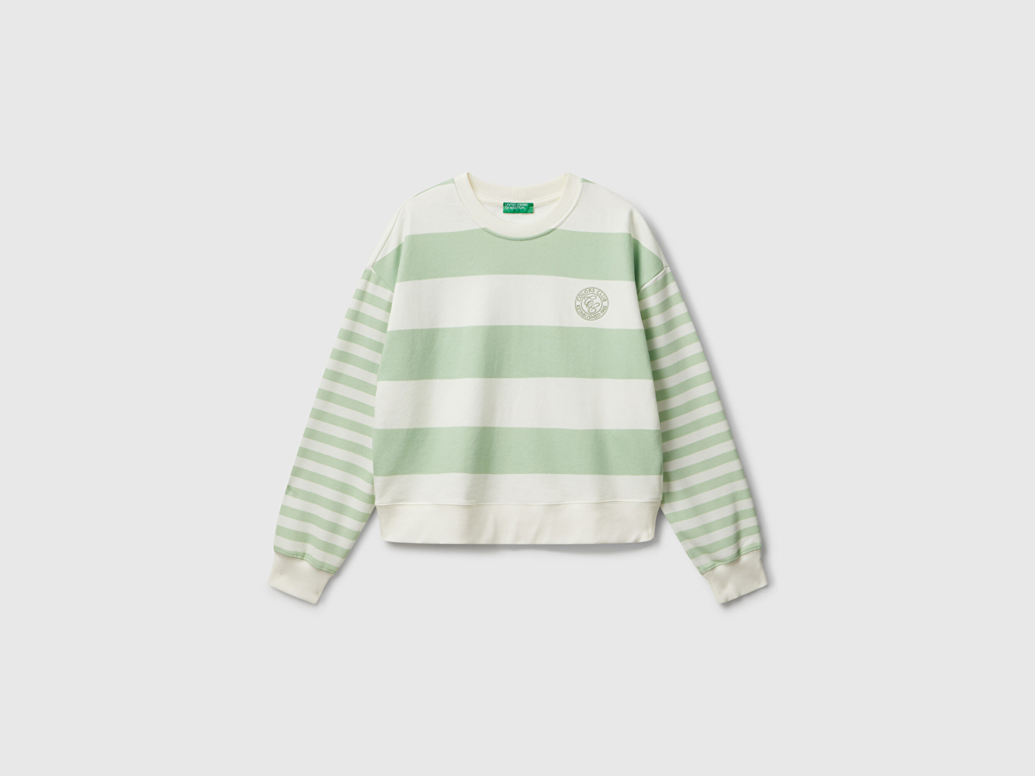 Benetton Kadın Açık Yeşil  Pamuk Karışımlı Göğsü Logo Baskılı Renk Bloklu Sweatshirt