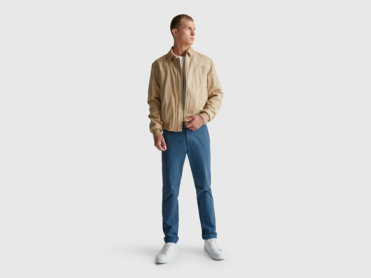Benetton Erkek Havacı Mavi Slim Fit Chino Pantolon