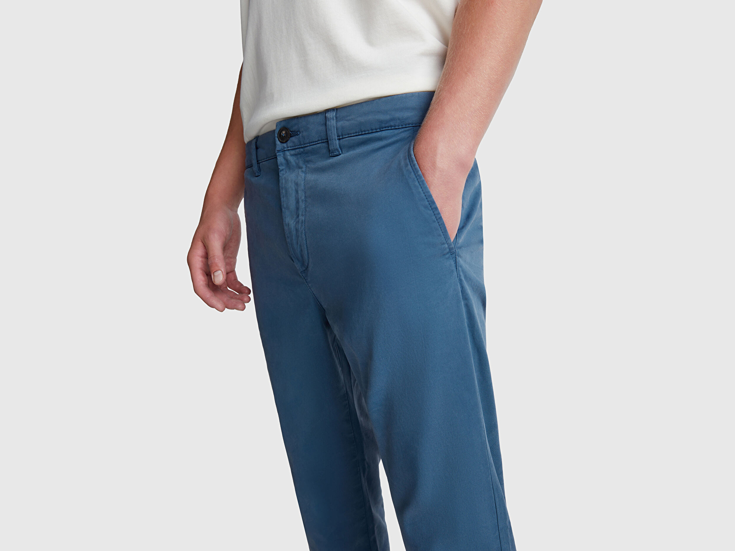 Benetton Erkek Havacı Mavi Slim Fit Chino Pantolon