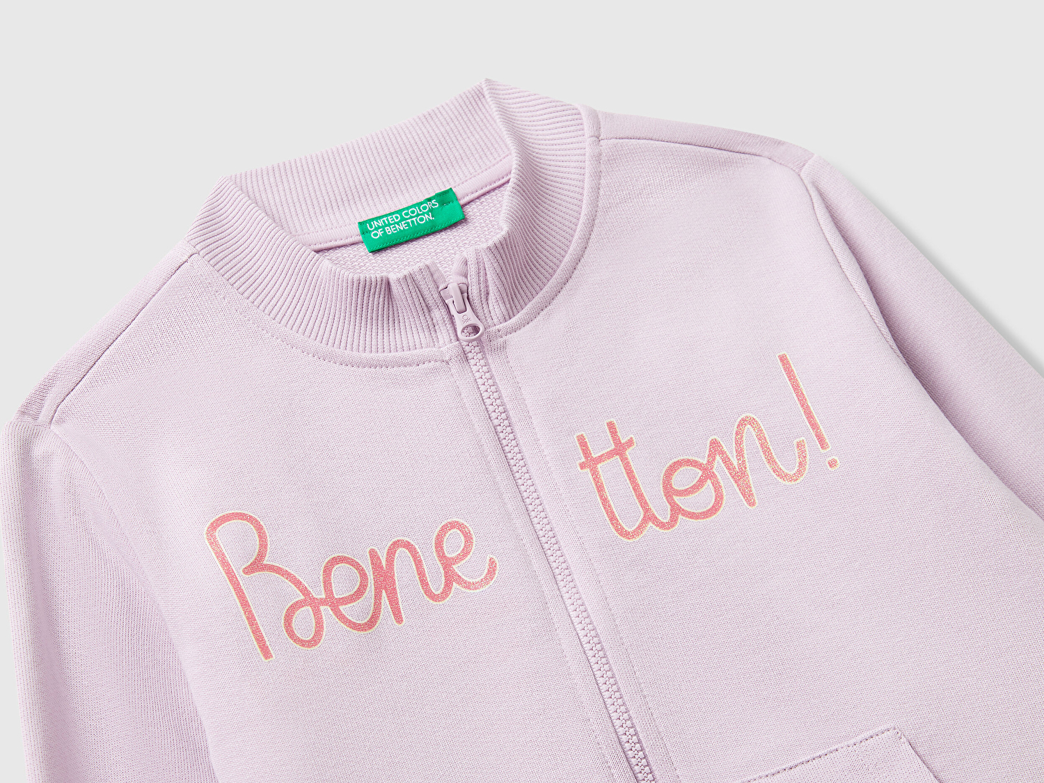 Benetton Kız Bebek Lila Simli Logo Baskılı Fermuarlı Ribanalı Regular Fit Sweatshirt