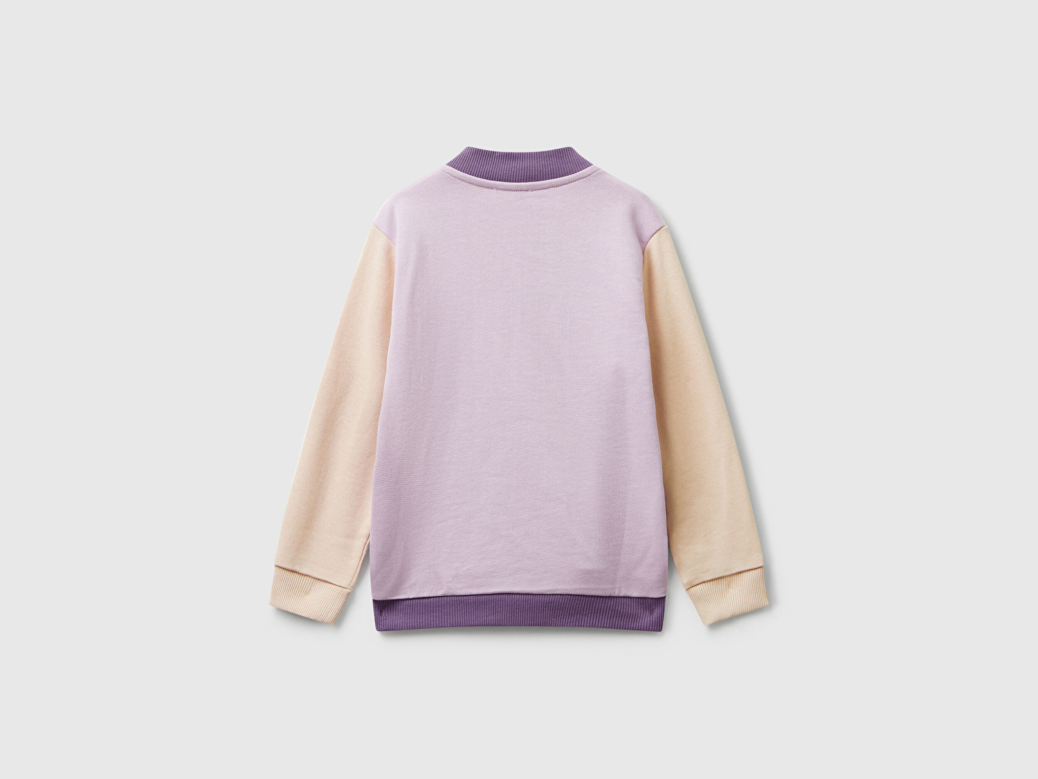 Benetton Kız Bebek Lila-Fuşya-Bej Simli Logo Baskılı Fermuarlı Ribanalı Regular Fit Sweatshirt