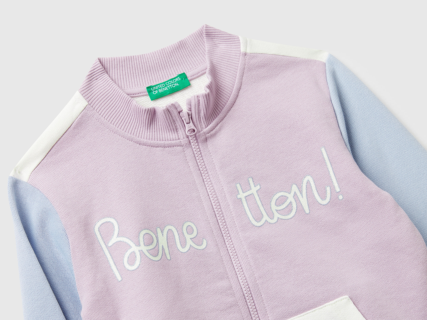 Benetton Kız Bebek Lila-Ekru Simli Logo Baskılı Fermuarlı Ribanalı Regular Fit Sweatshirt